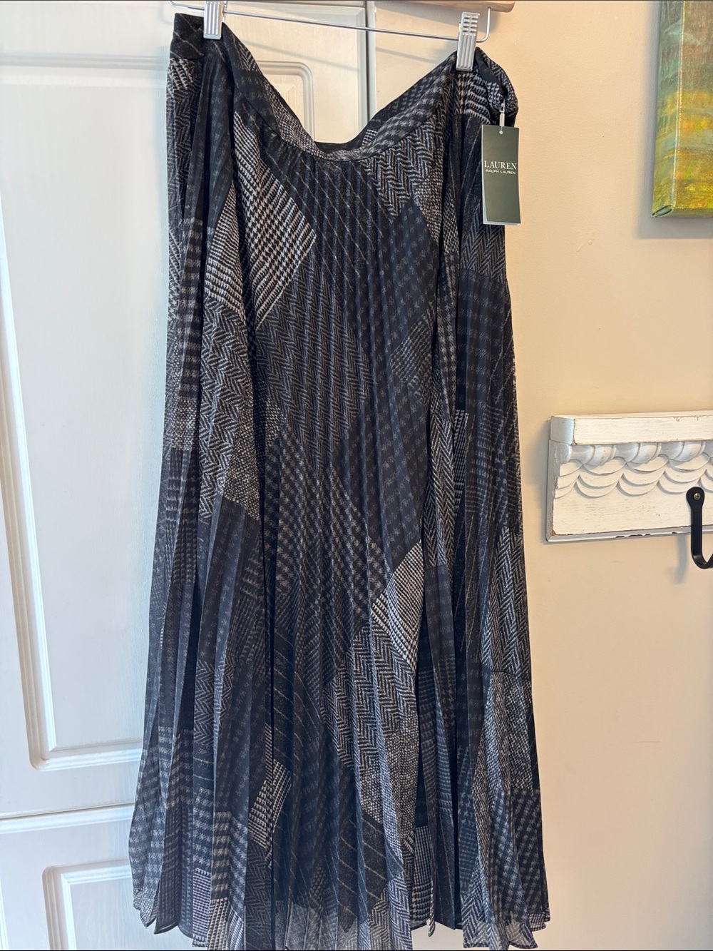 Ralph Lauren plaid blk/grey skirt waist 18” length 37”